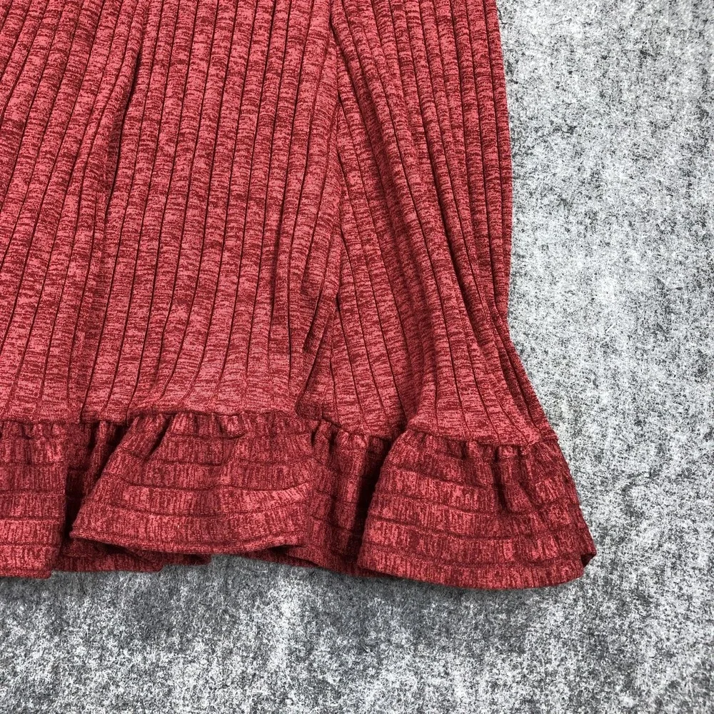 Anthropologie Skirt Womens XS Red Ribbed Knit Flare Ruffle Hem Midi Stretch Date